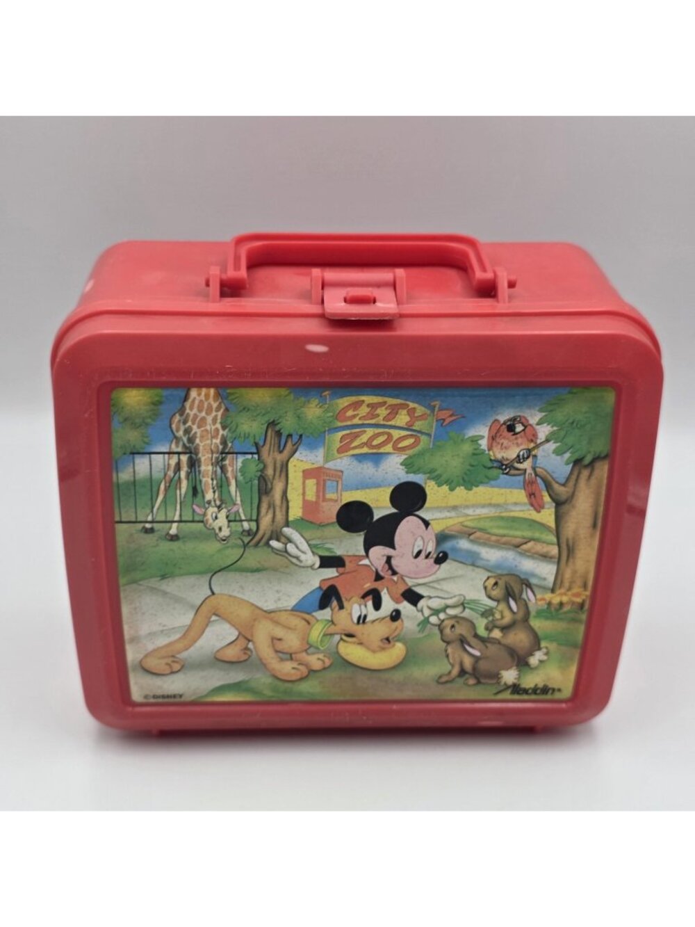 Vintage Aladdin Mickey Mouse City Zoo Lunch Box Thermos Disney Red USA Set